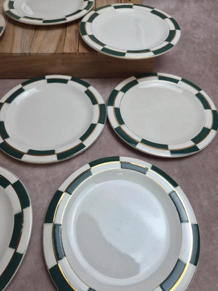 Lot de 10 assiettes a sobremesa Salins – Opaceline Jamier Vert – damier vintage – photo 7